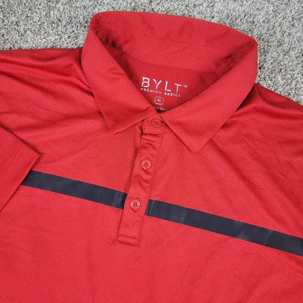 BYLT Premium Basics Mens XL Red Chest Stripe Performance Stretch Polo SS
